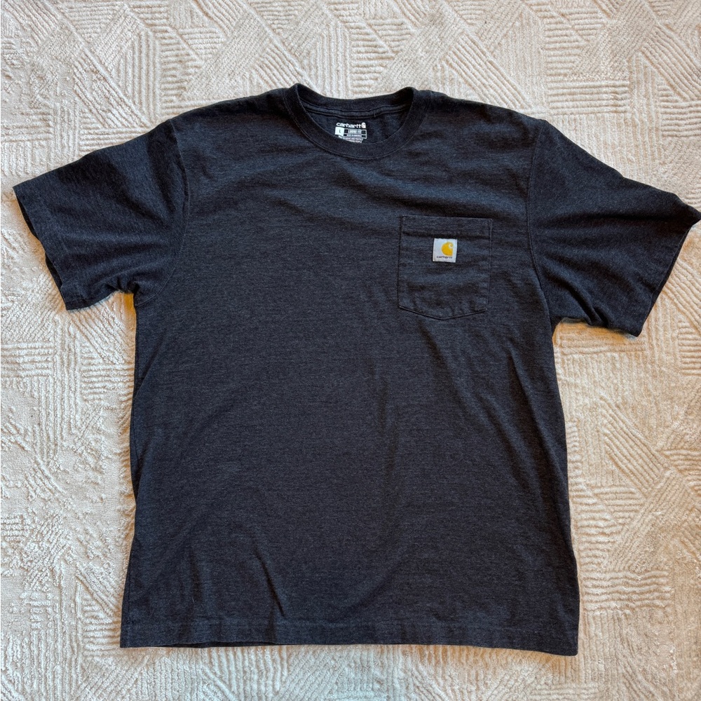 Carhartt K87 Workwear Pocket T-Shirt Charcoal Gray Loose Fit Large Distressed